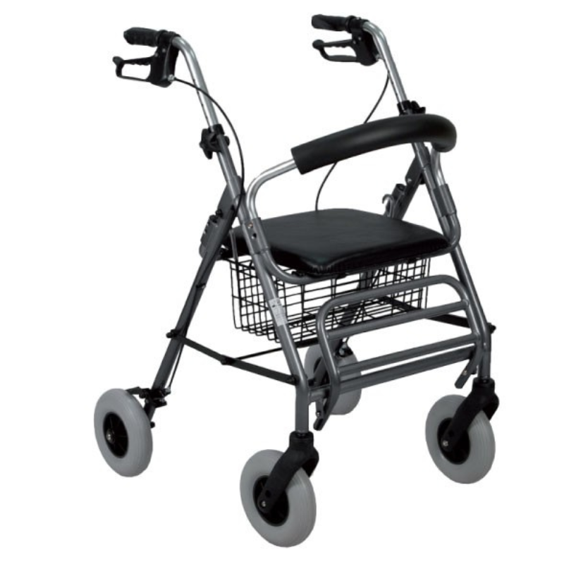 Il rollator pieghevole è dotato di quattro ruote da 20 cm di diametro, di cui le due anteriori sono piroettanti, garantendo una manovrabilità ottimale in ogni direzione.