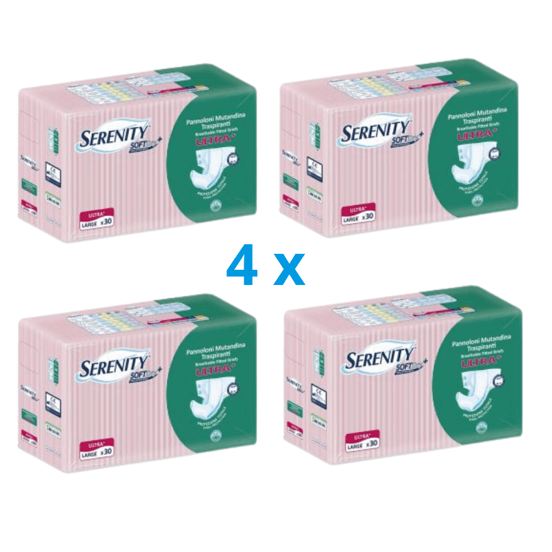 Pannolone con Adesivi Traspirante con Aloe Serenity SoftDry Ultra+ Misura Large 4 x 30 Pezzi